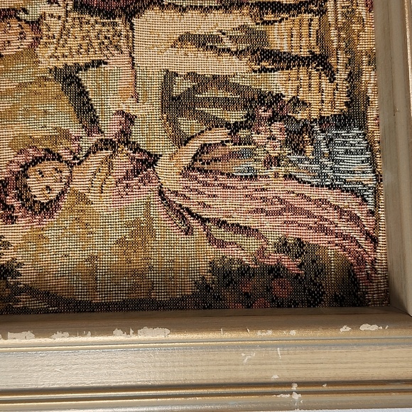 Vintage framed Embroidery Tapestry French Courtship Scene Galente Style France - Picture 15 of 16